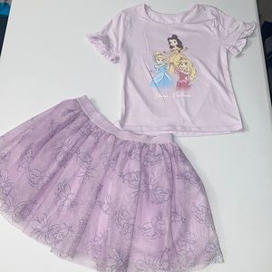 Disney Princess Girl’s 2 Piece Set Short Sleeve Ruffle Top Matching Tutu 6 NWOT